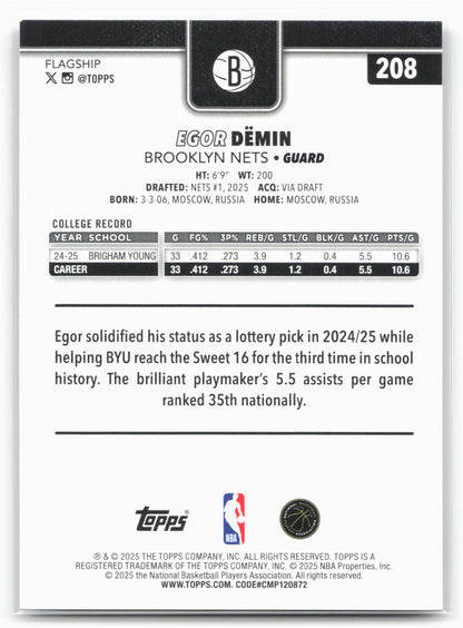 2025-26 Topps #208 Egor Dëmin Rainbow Foilboard 24292