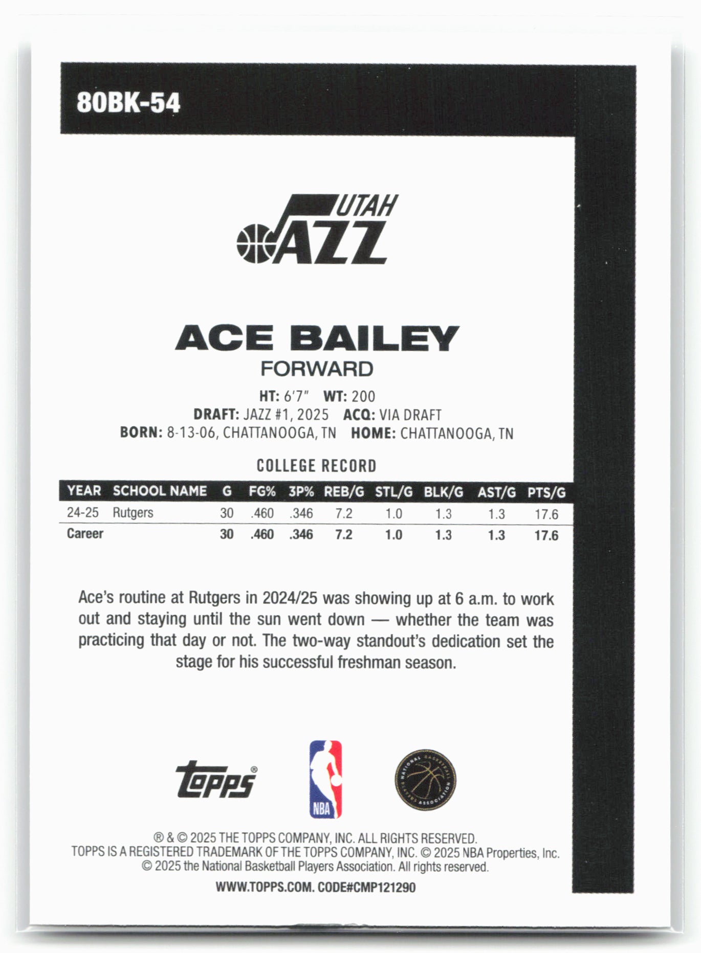 2025-26 Topps #80BK-54 Ace Bailey 1980-81 Topps Basketball 24293