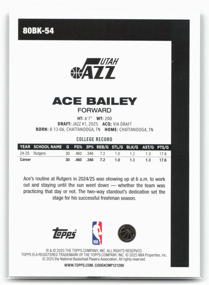 2025-26 Topps #80BK-54 Ace Bailey 1980-81 Topps Basketball 24293