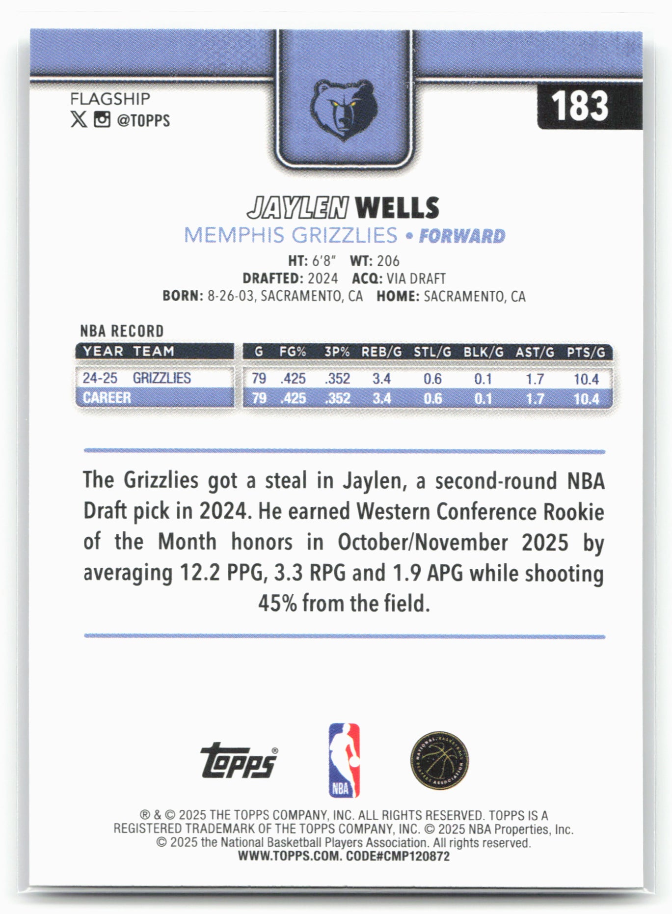 2025-26 Topps #183 Jaylen Wells Crackleboard 24295