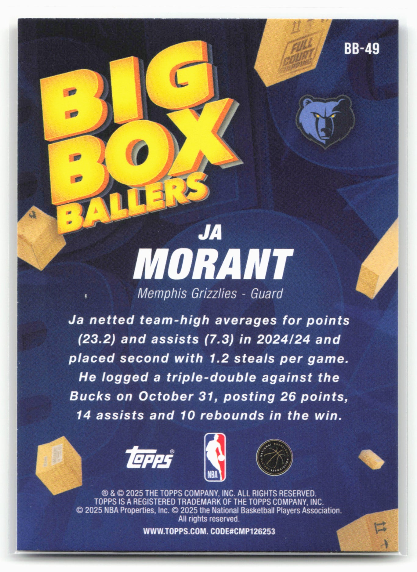 2025-26 Topps #BB-49 Ja Morant Big Box Ballers 24303