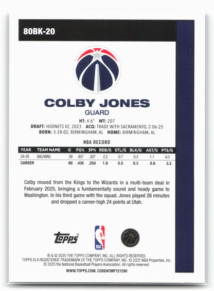 2025-26 Topps #80BK-20 Colby Jones 1980-81 Topps Basketball 24307