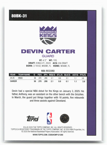 2025-26 Topps #80BK-31 Devin Carter 1980-81 Topps Basketball 24309