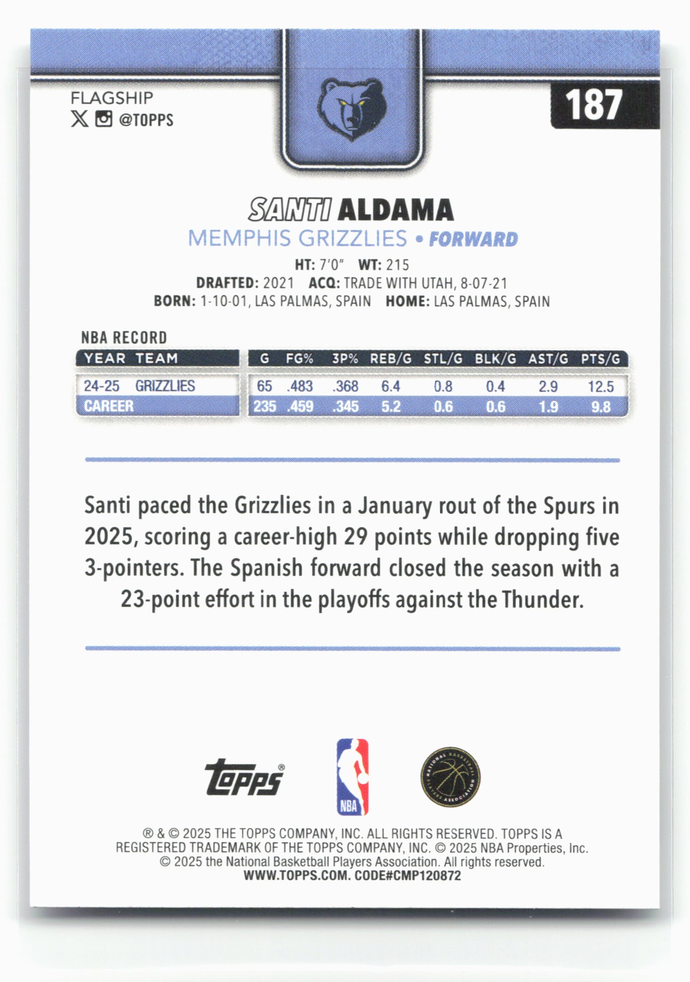 2025-26 Topps #187 Santi Aldama Crackleboard