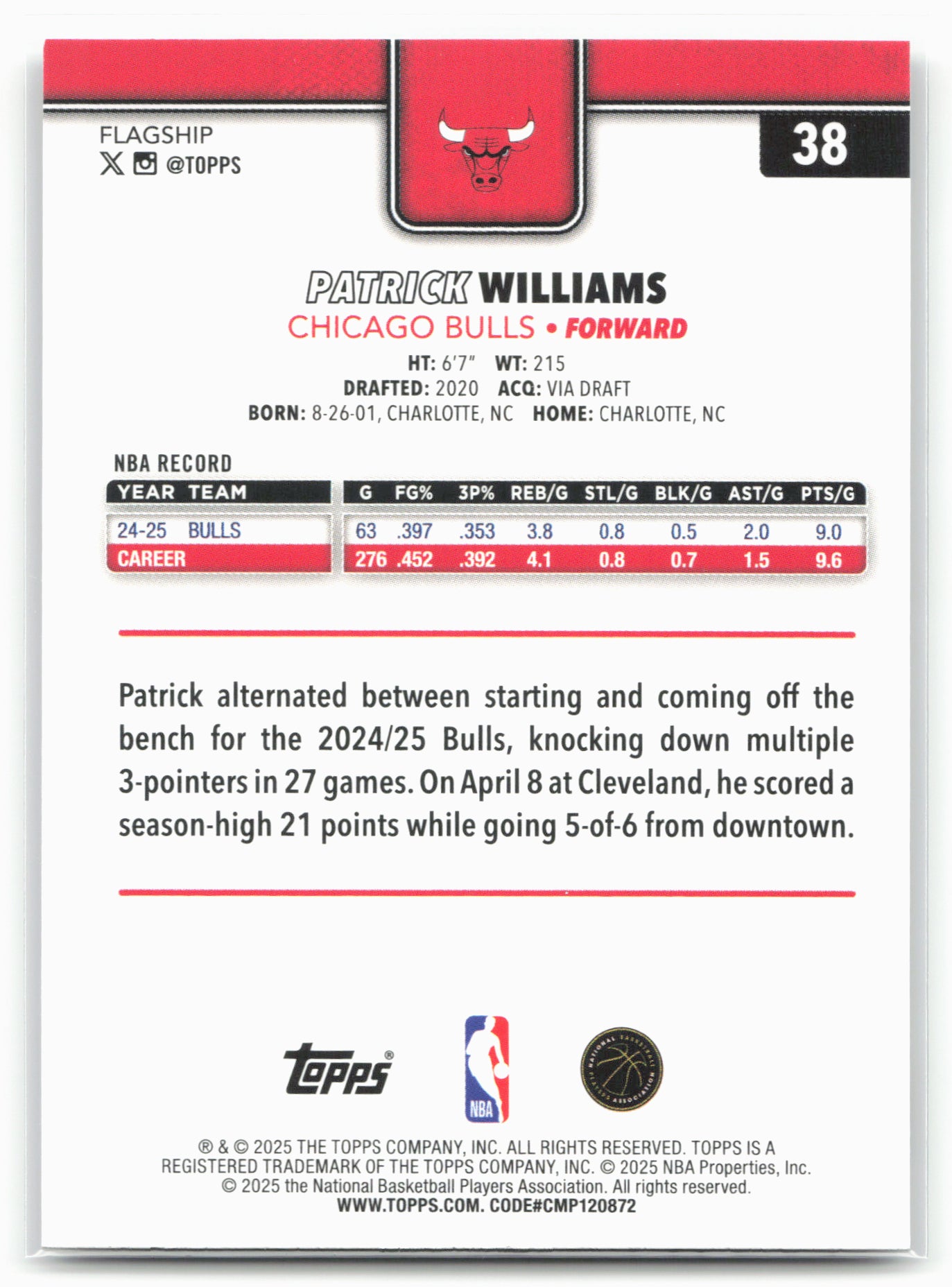 2025-26 Topps #38 Patrick Williams Crackleboard 24312