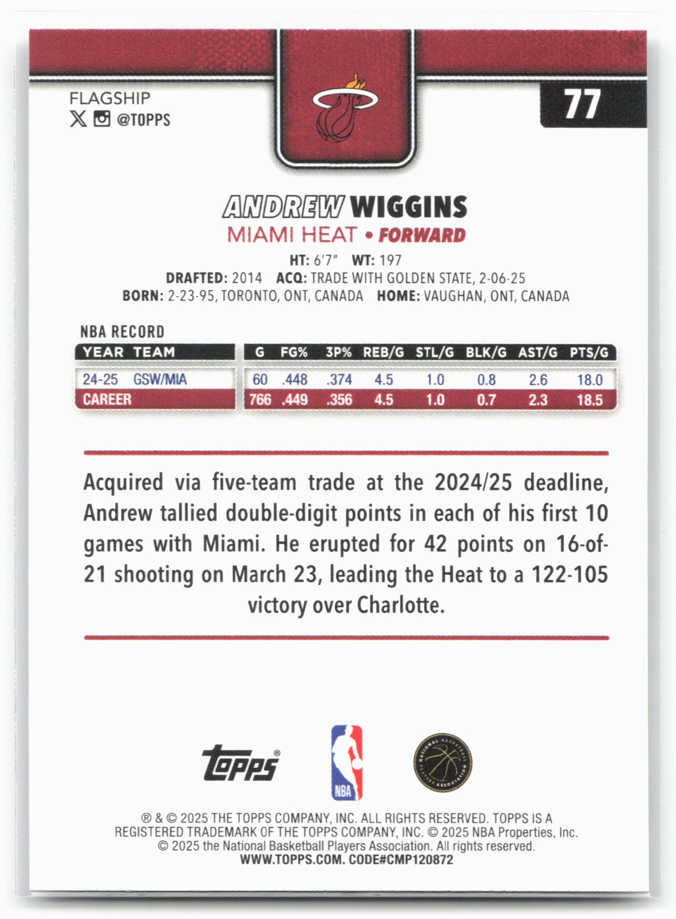 2025-26 Topps #77 Andrew Wiggins Crackleboard 24313