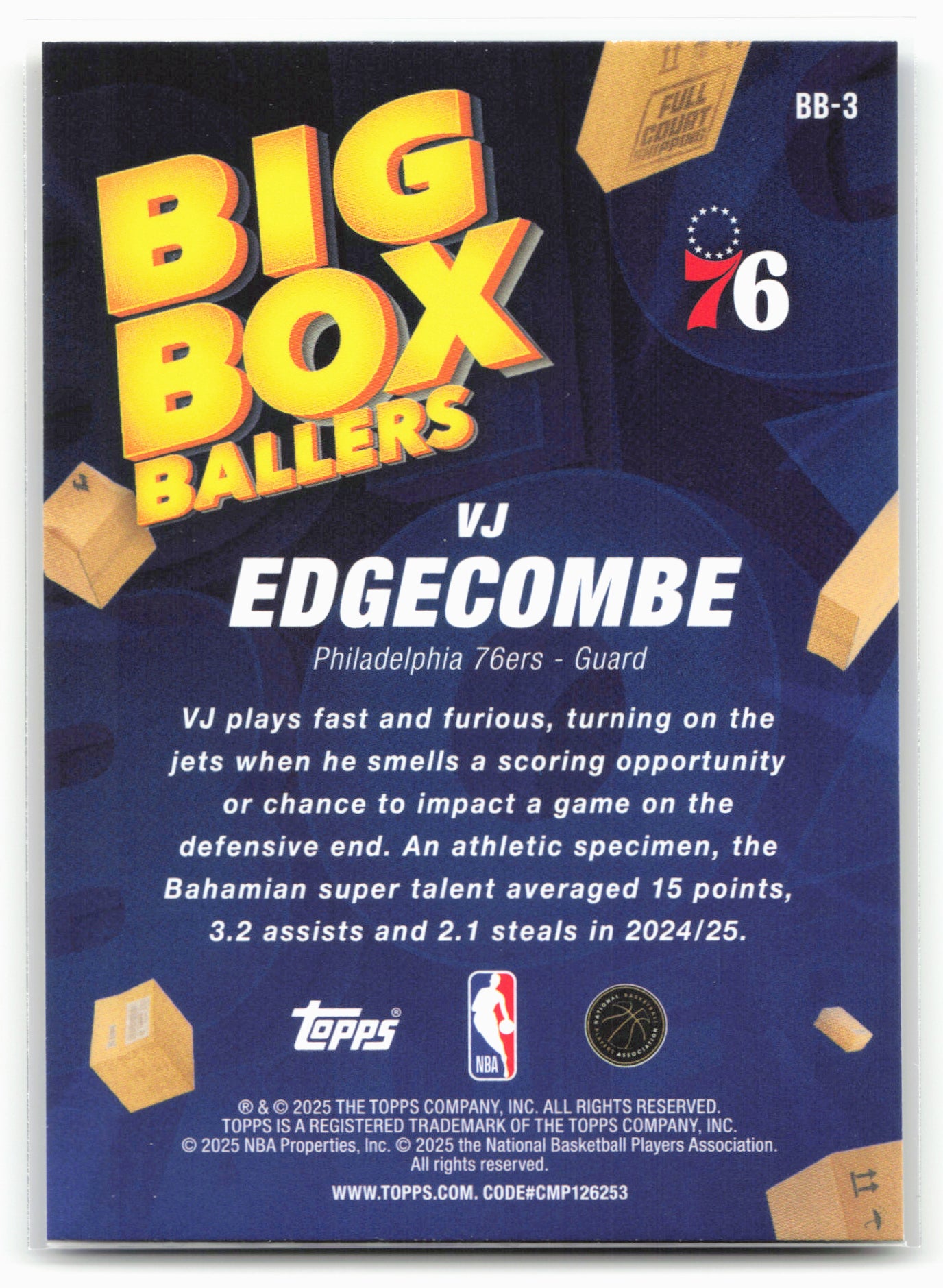 2025-26 Topps #BB-3 VJ Edgecombe Big Box Ballers