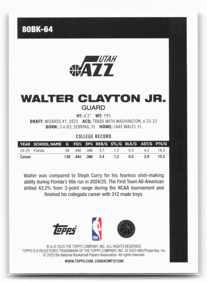 2025-26 Topps #80BK-64 Walter Clayton Jr. 1980-81 Topps Basketball 24325