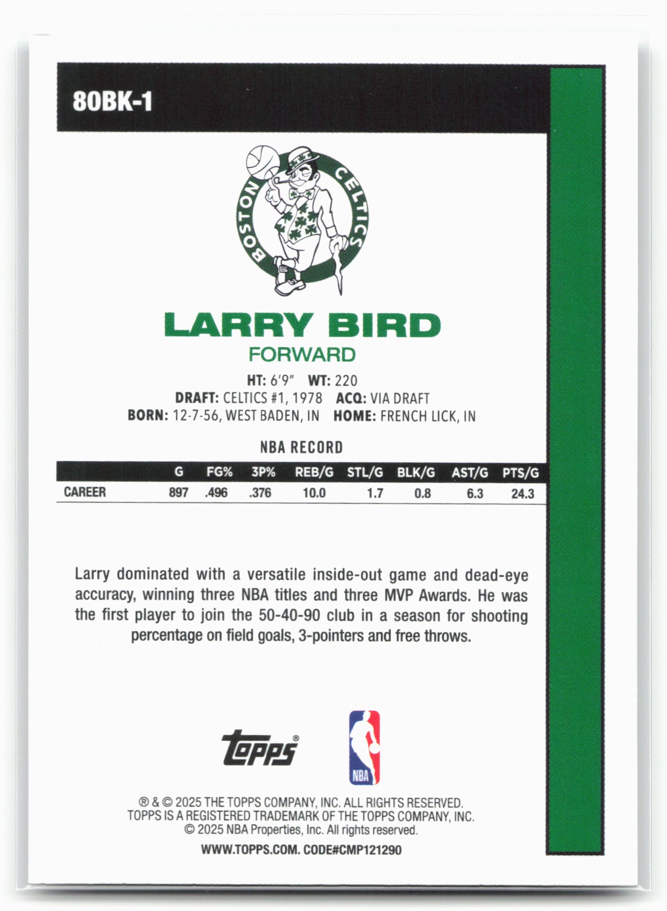 2025-26 Topps #80BK-1 Larry Bird 1980-81 Topps Basketball 24326