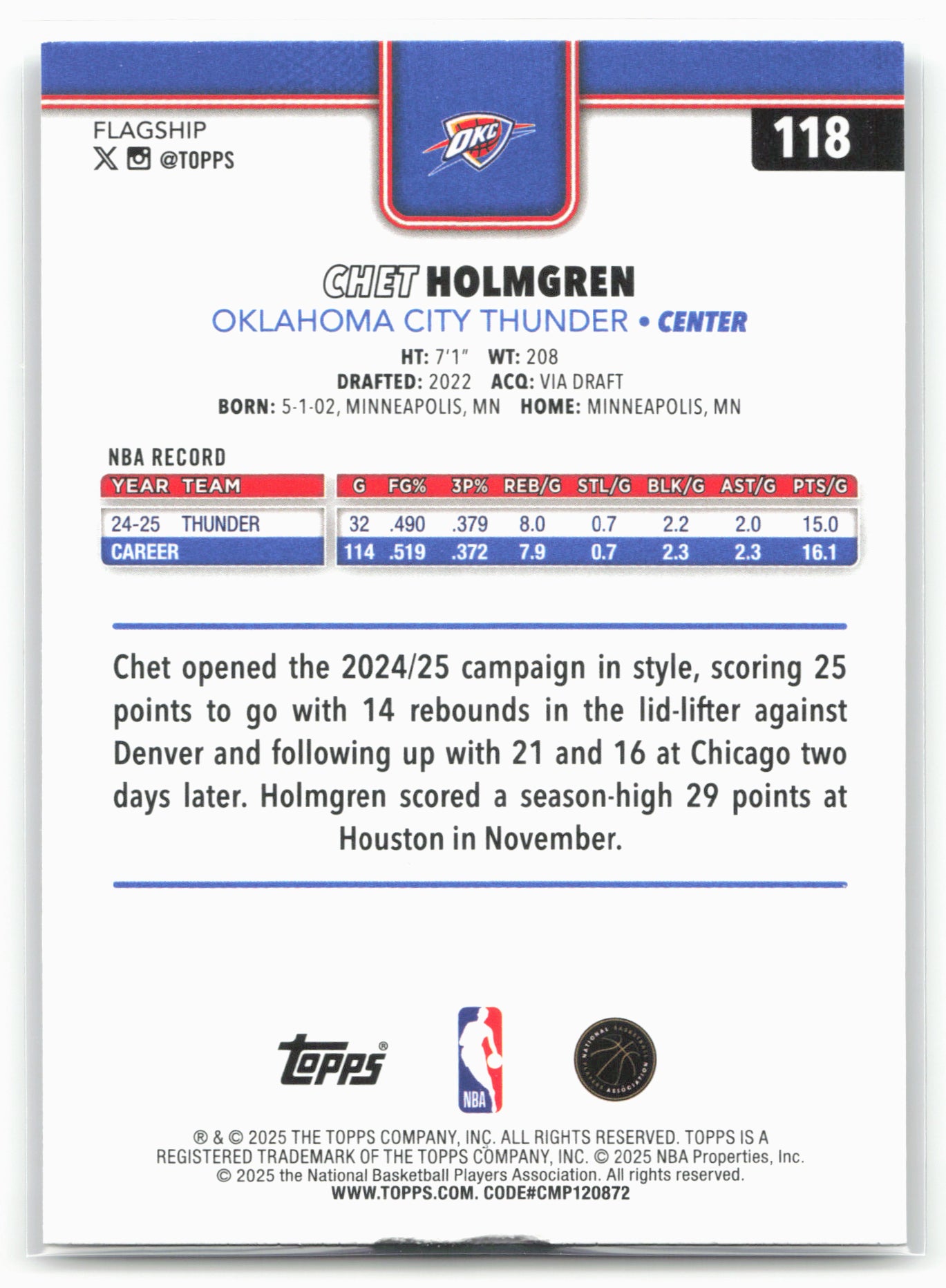 2025-26 Topps #118 Chet Holmgren Crackleboard