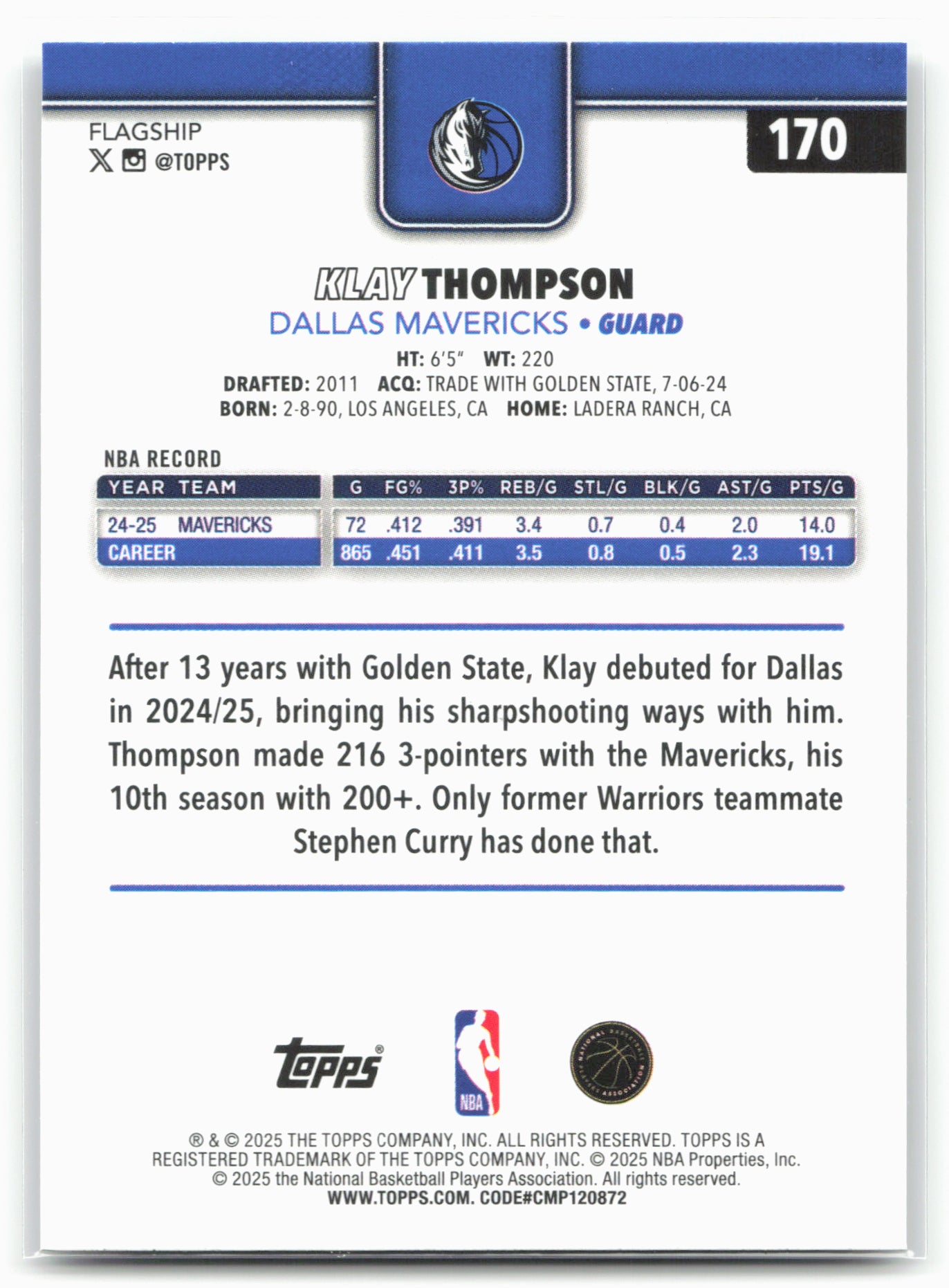 2025-26 Topps #170 Klay Thompson Holo Foil 24330
