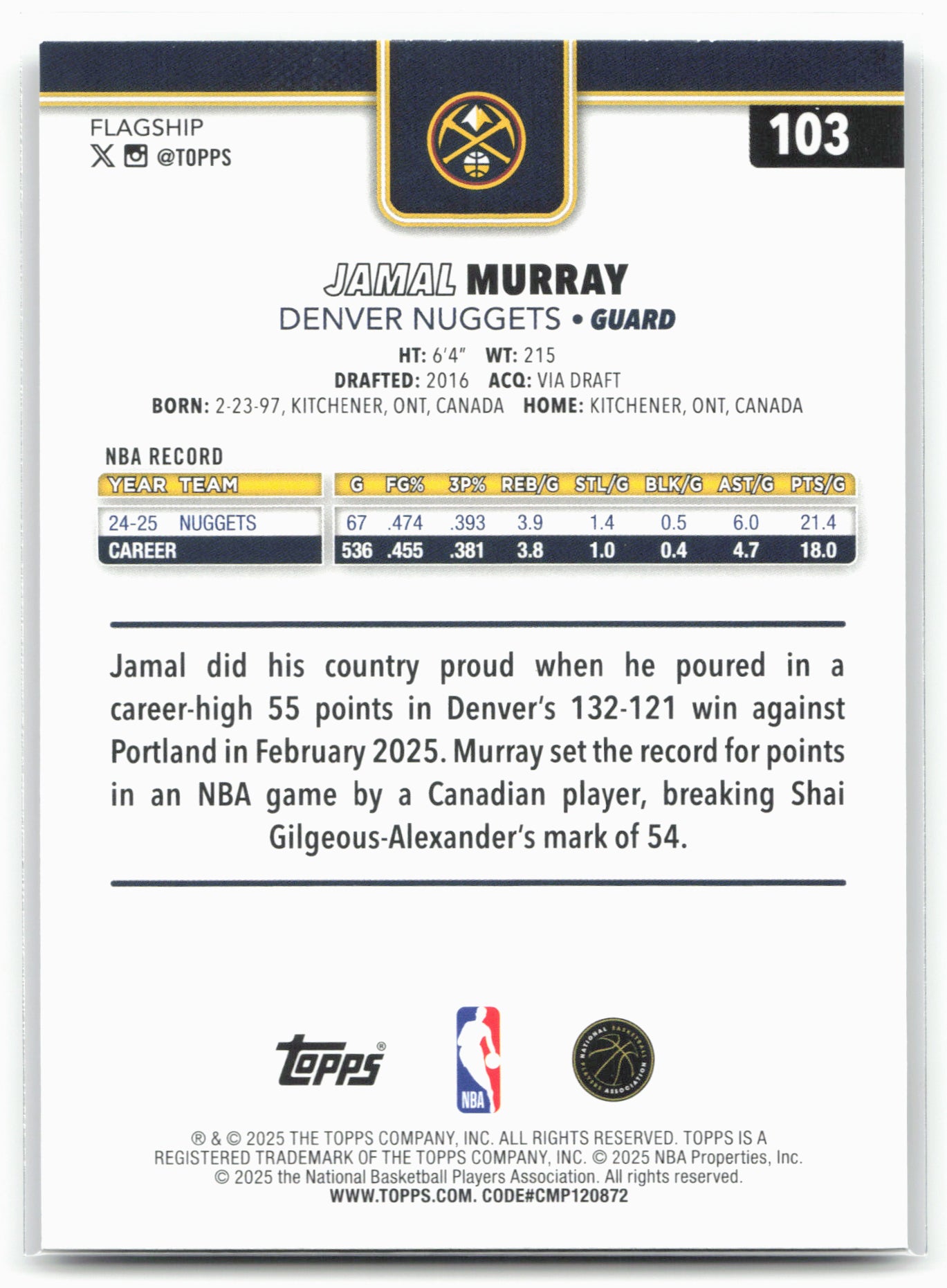 2025-26 Topps #103 Jamal Murray Rainbow Foilboard 24333