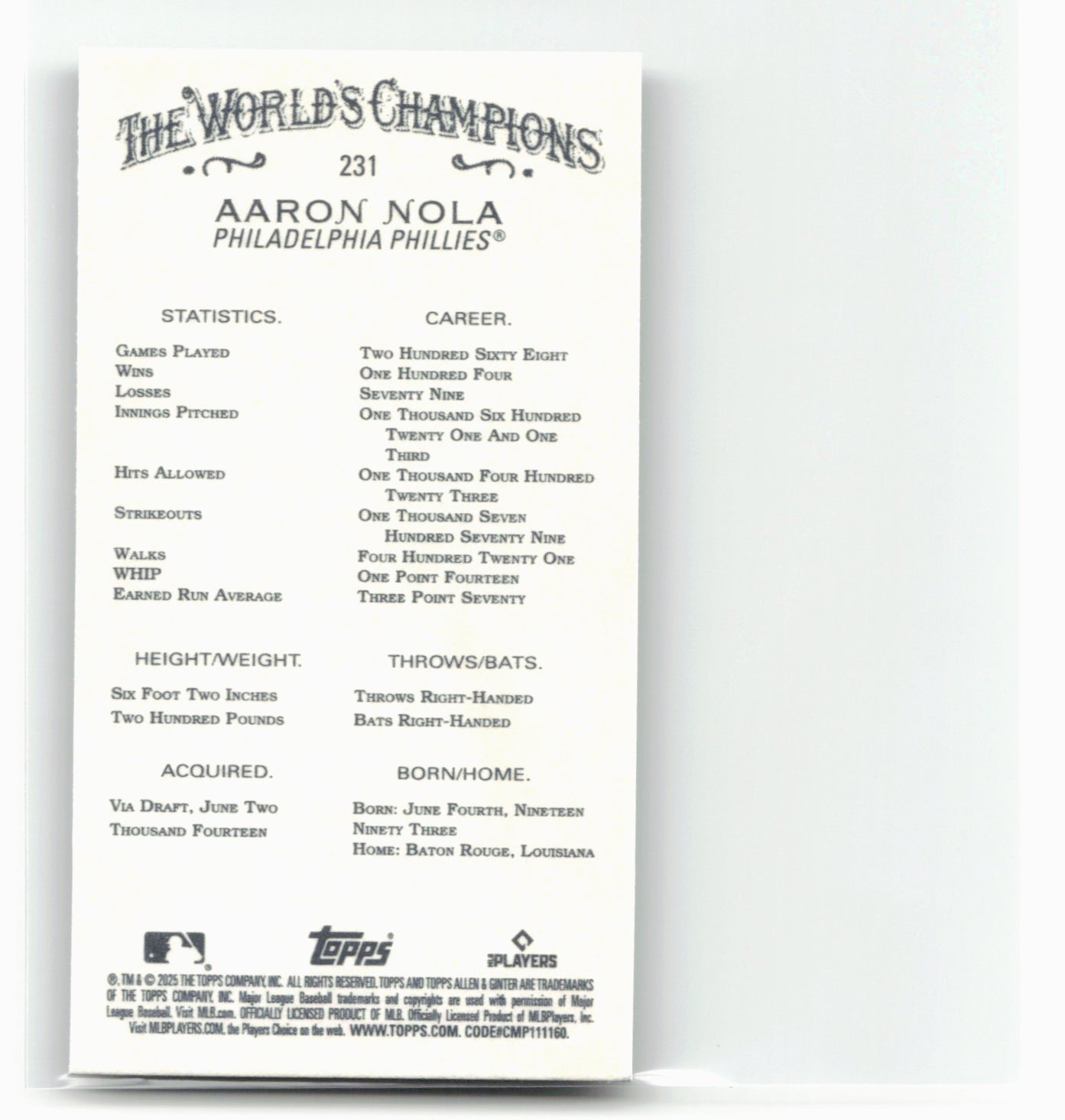 2025 Topps Allen & Ginter #231 Aaron Nola Mini Black Border