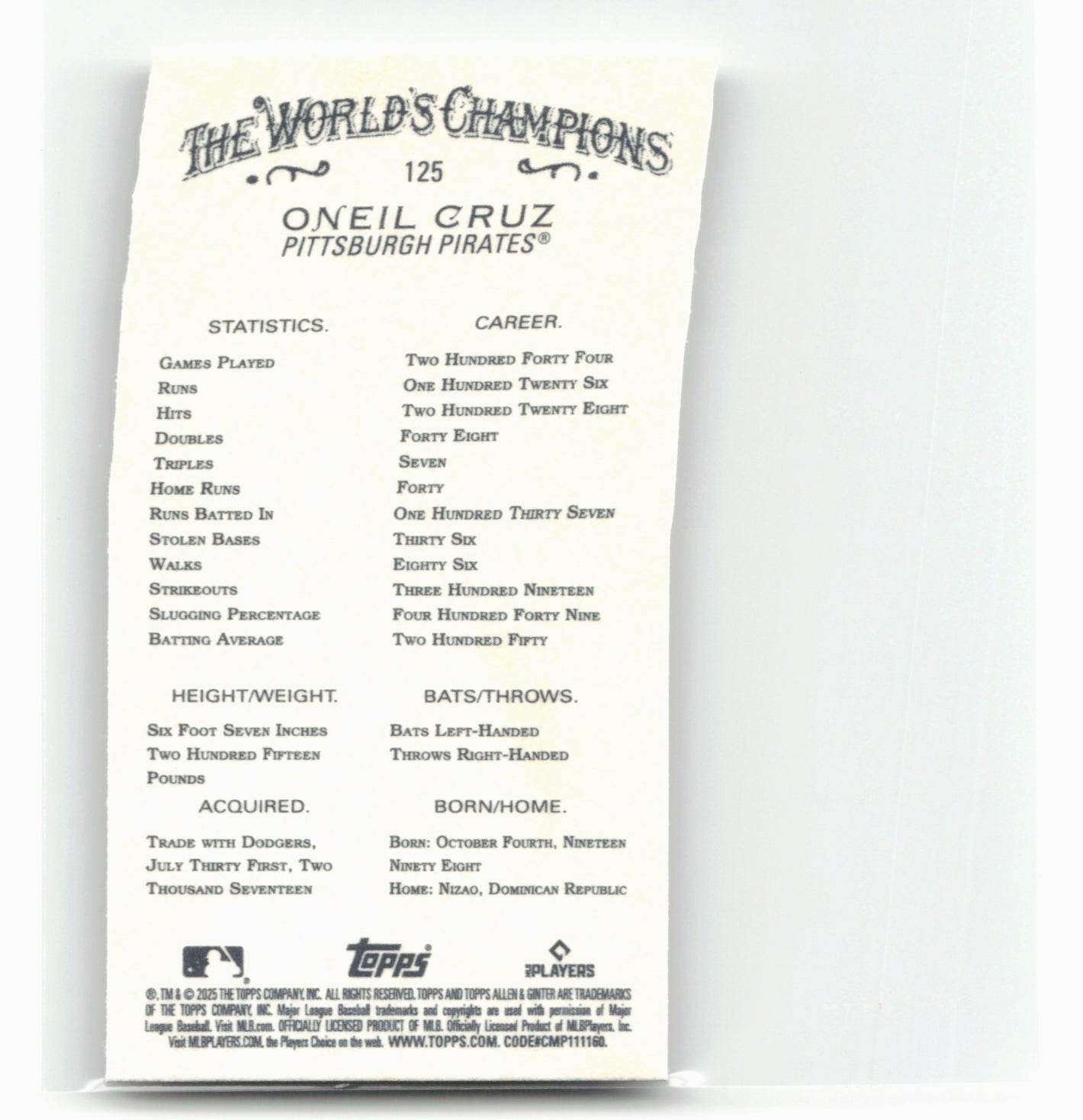 2025 Topps Allen & Ginter #125 Oneil Cruz