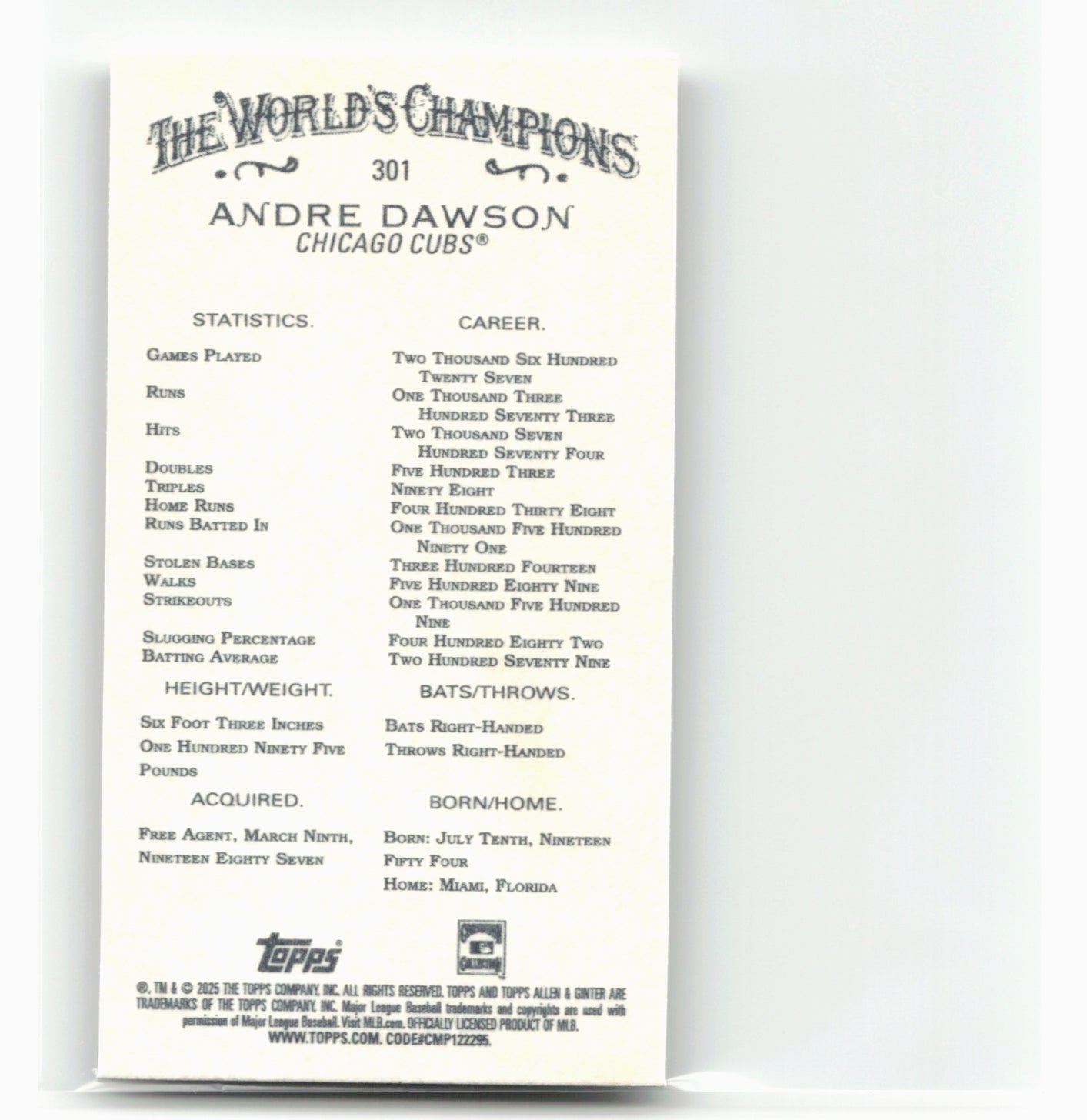 2025 Topps Allen & Ginter #301 Andre Dawson