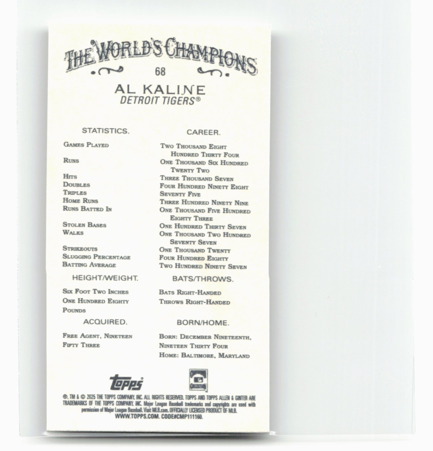 2025 Topps Allen & Ginter #68 Al Kaline