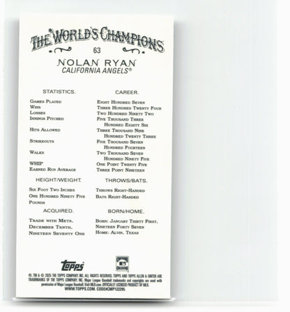2025 Topps Allen & Ginter #63 Nolan Ryan Chrome Mini