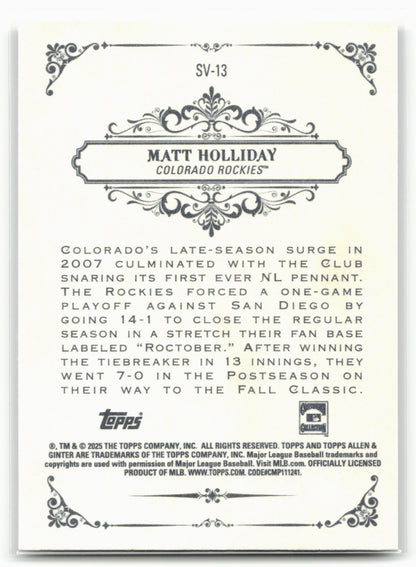 2025 Topps Allen & Ginter #SV-13 Matt Holliday Sweet Victory