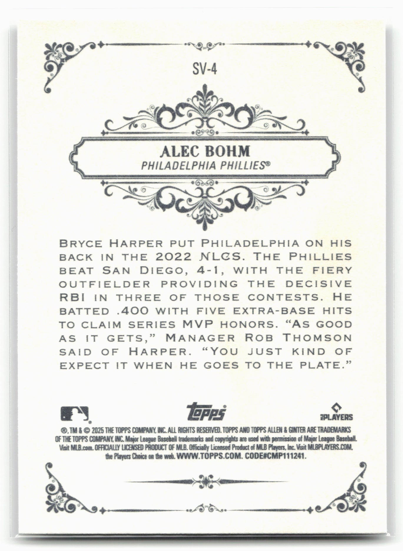 2025 Topps Allen & Ginter #SV-4 Alec Bohm Sweet Victory