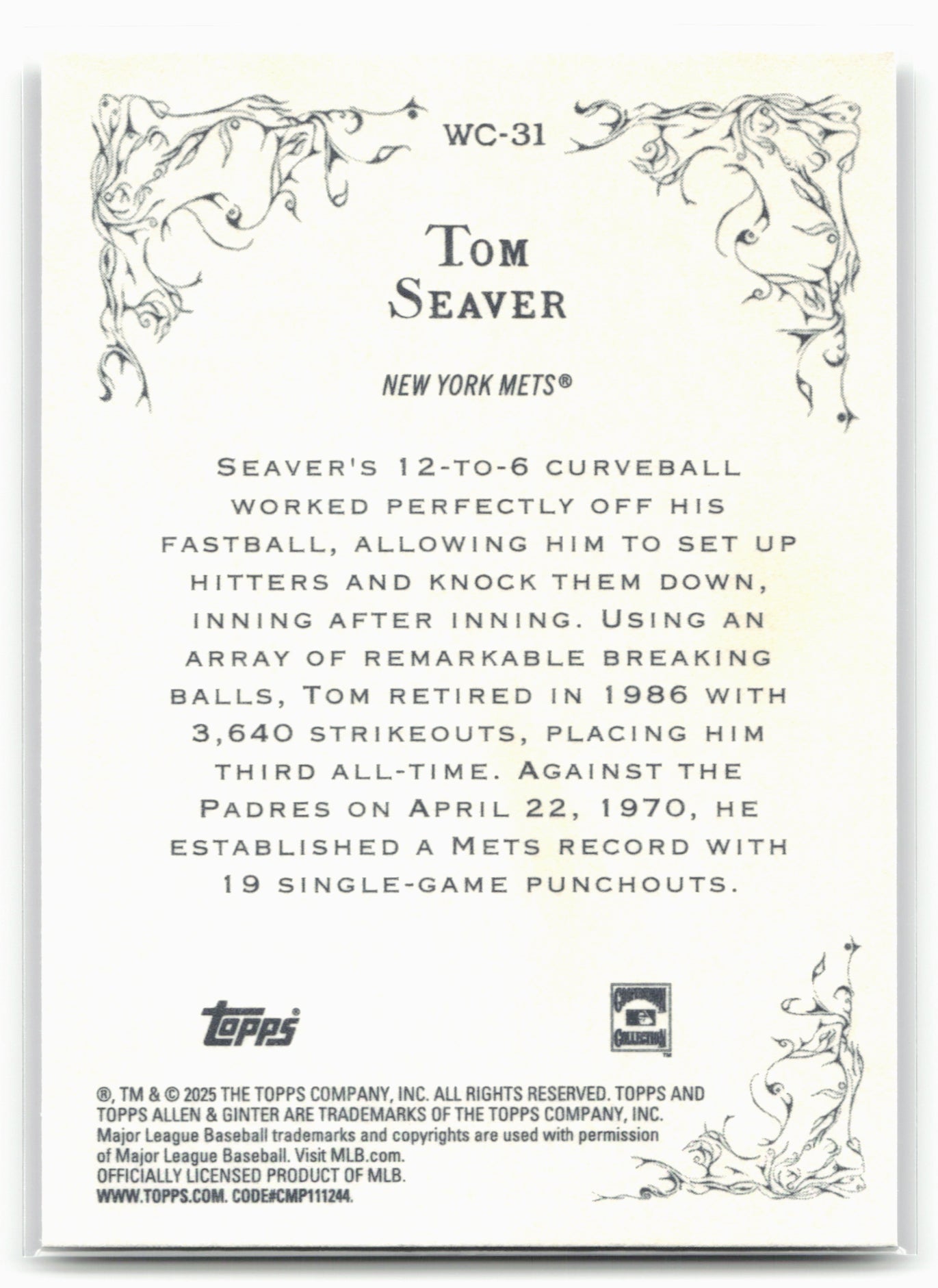 2025 Topps Allen & Ginter #WC-31 Tom Seaver Wicked Curves