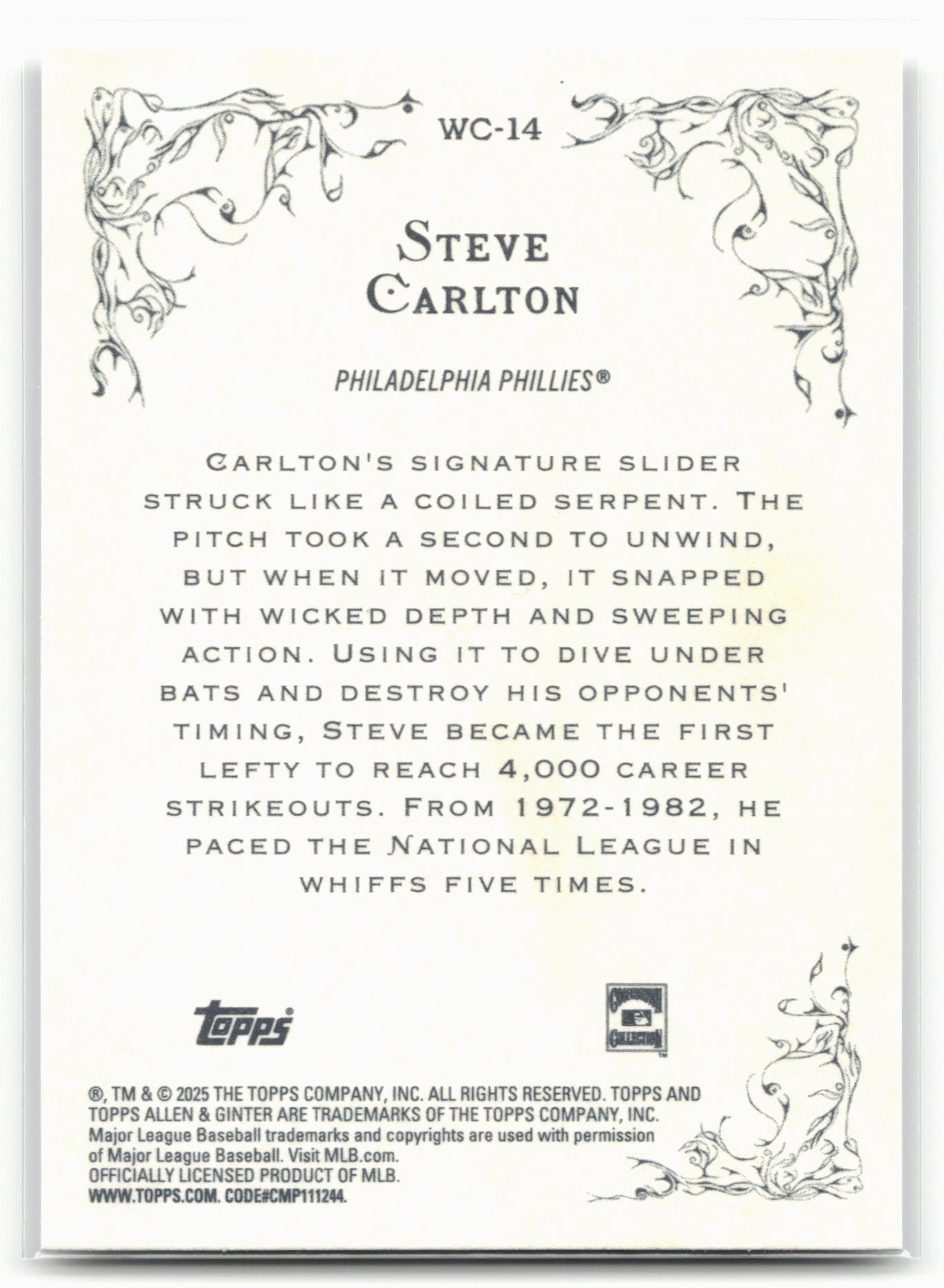2025 Topps Allen & Ginter #WC-14 Steve Carlton Wicked Curves