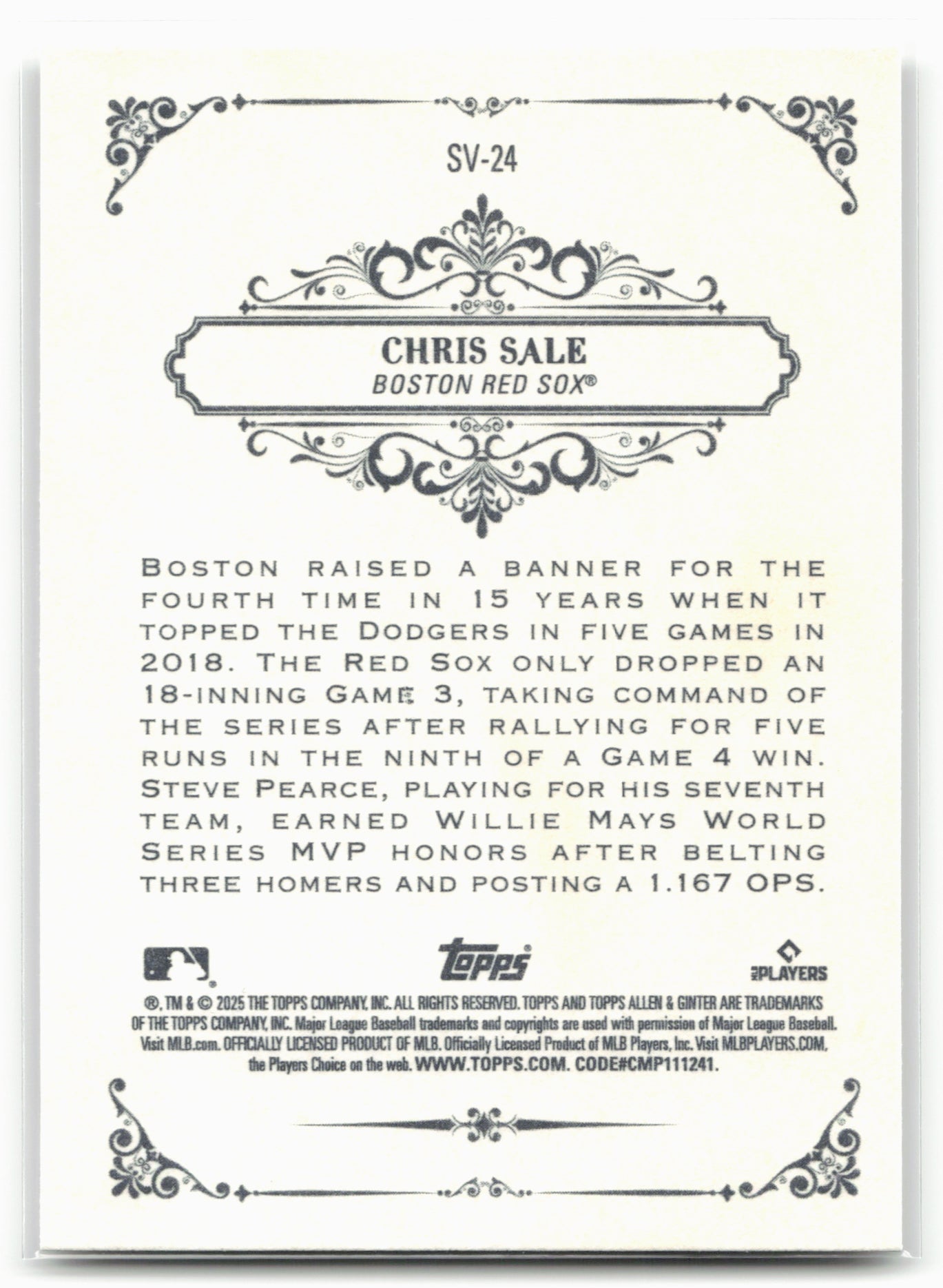 2025 Topps Allen & Ginter #SV-24 Chris Sale Sweet Victory