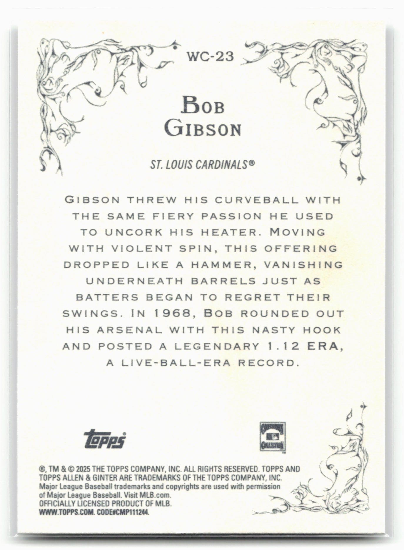 2025 Topps Allen & Ginter #WC-23 Bob Gibson Wicked Curves
