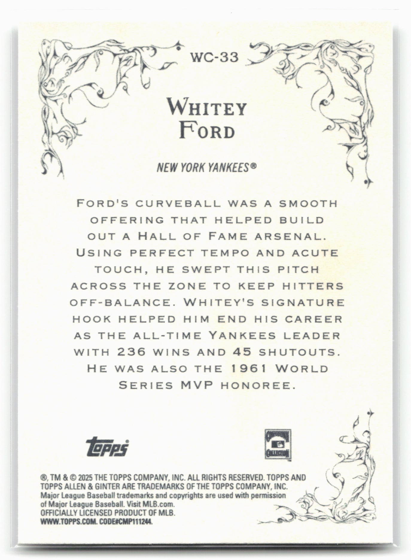2025 Topps Allen & Ginter #WC-33 Whitey Ford Wicked Curves