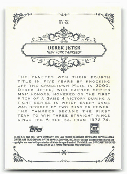 2025 Topps Allen & Ginter #SV-22 Derek Jeter Sweet Victory