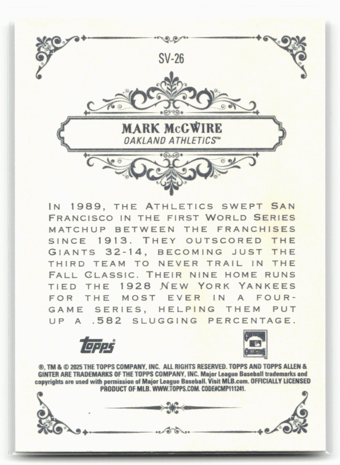 2025 Topps Allen & Ginter #SV-26 Mark McGwire Sweet Victory