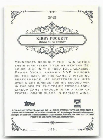 2025 Topps Allen & Ginter #SV-28 Kirby Puckett Sweet Victory