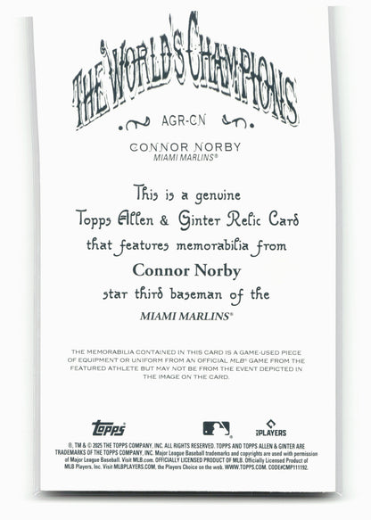 2025 Topps Allen & Ginter #AGR-CN Connor Norby Relics