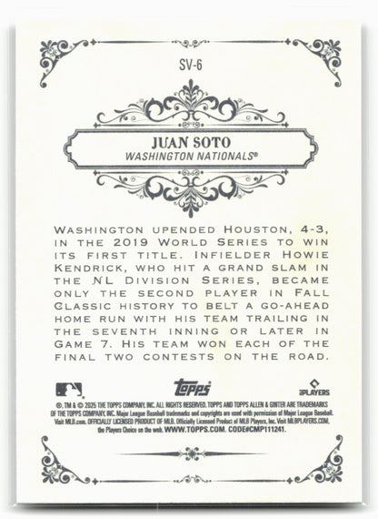 2025 Topps Allen & Ginter #SV-6 Juan Soto Sweet Victory