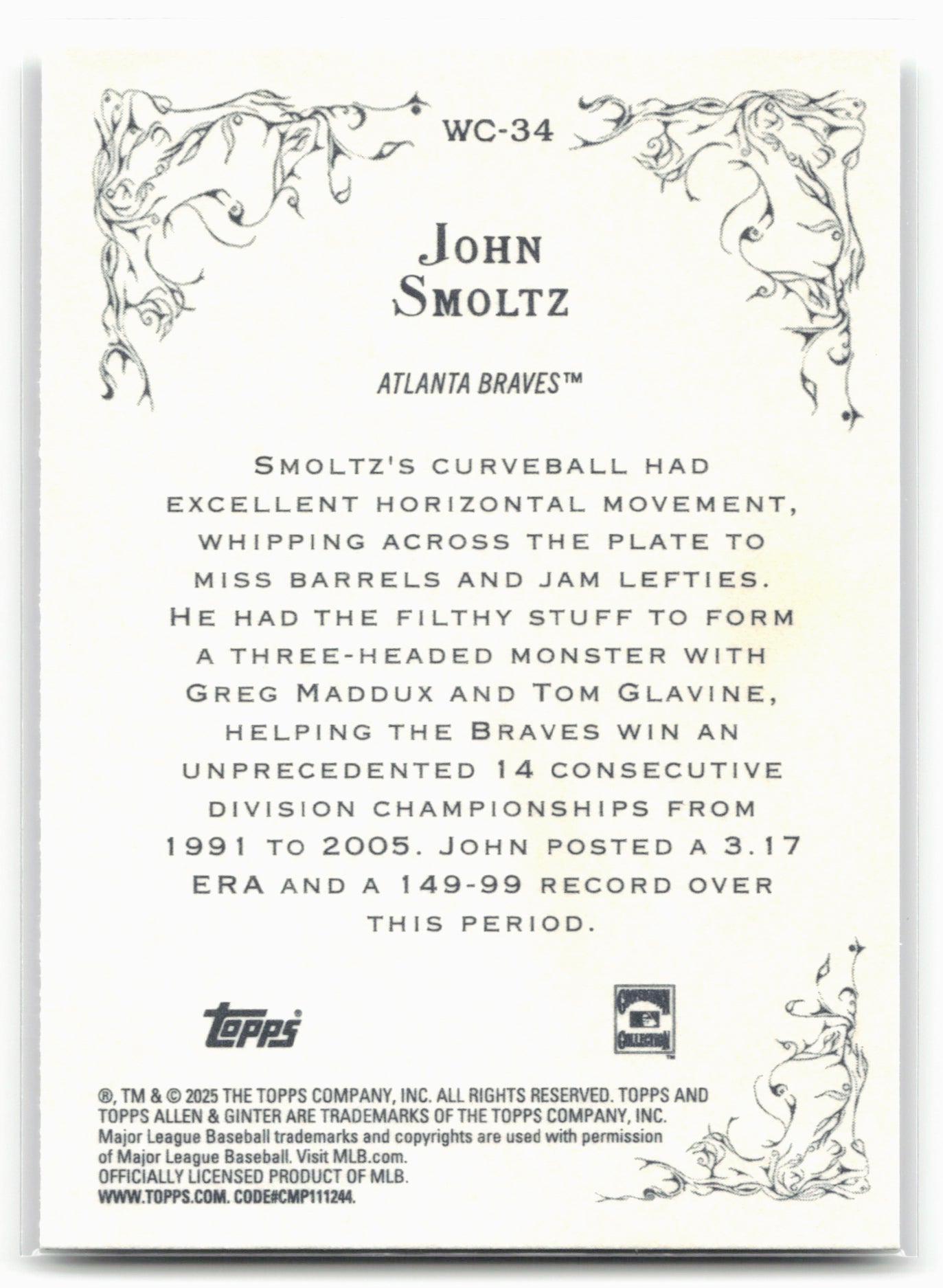 2025 Topps Allen & Ginter #WC-34 John Smoltz Wicked Curves