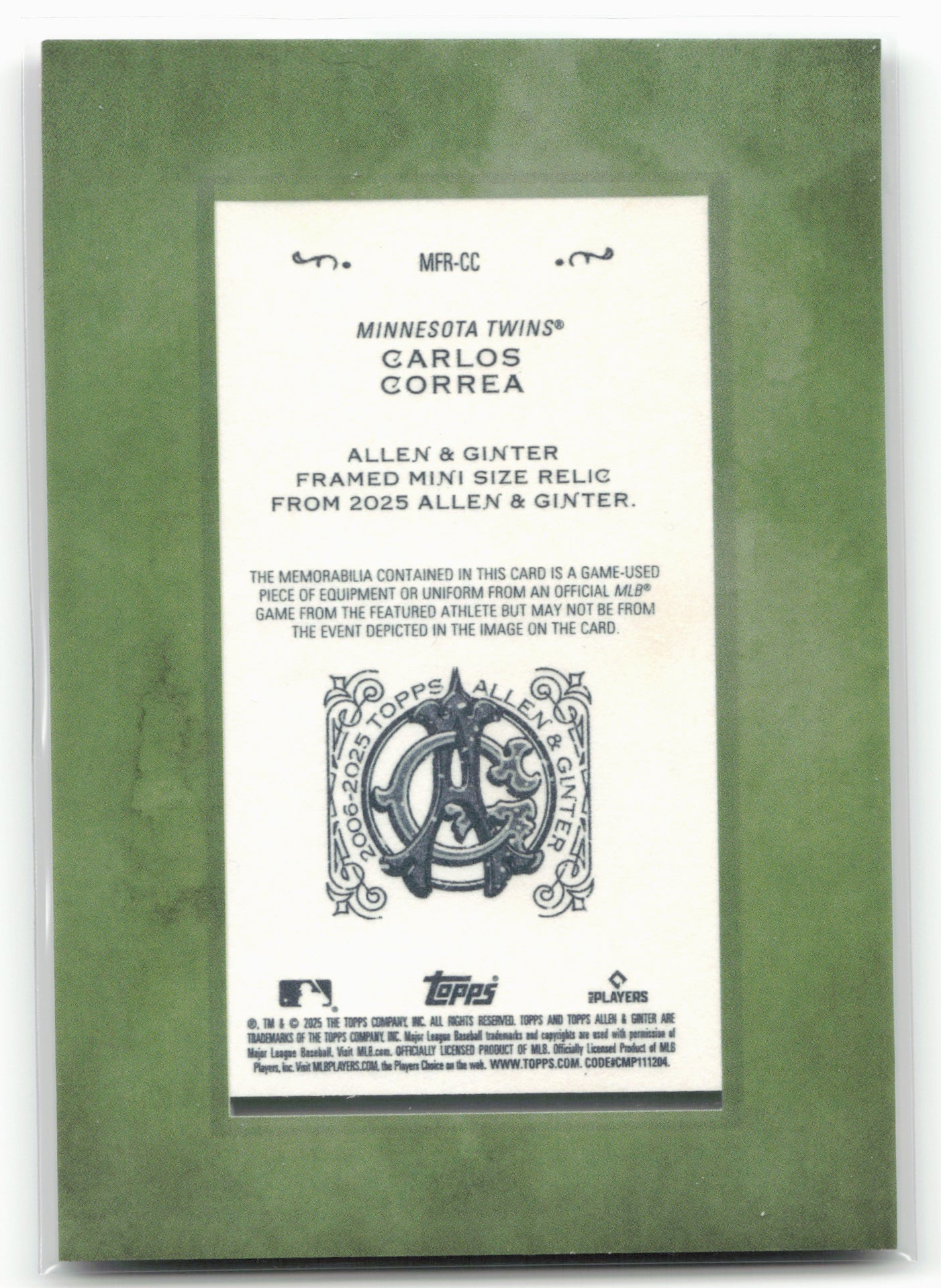 2025 Topps Allen & Ginter #MFR-CC Carlos Correa Framed Mini Relics