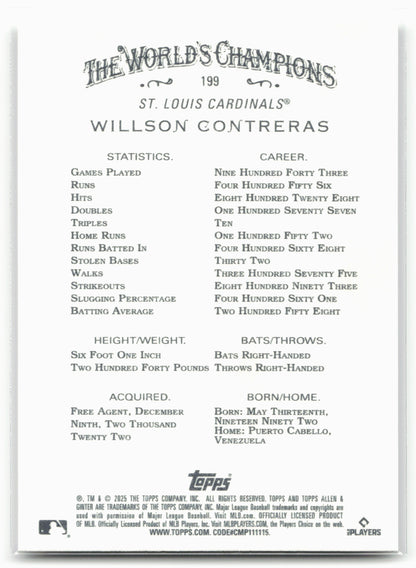 2025 Topps Allen & Ginter #199 Willson Contreras