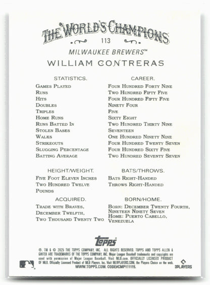2025 Topps Allen & Ginter #113 William Contreras