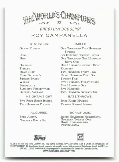 2025 Topps Allen & Ginter #22 Roy Campanella