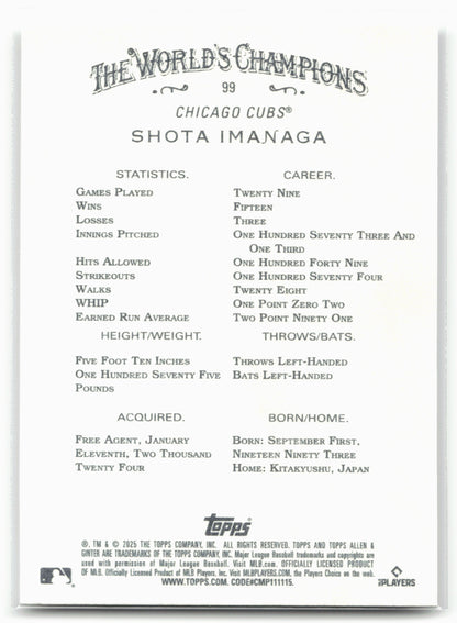 2025 Topps Allen & Ginter #99 Shota Imanaga