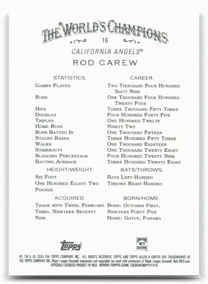 2025 Topps Allen & Ginter #16 Rod Carew