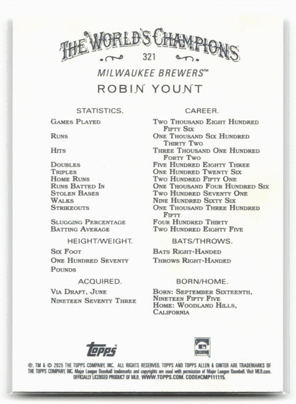 2025 Topps Allen & Ginter #321 Robin Yount