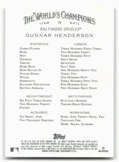 2025 Topps Allen & Ginter #79 Gunnar Henderson