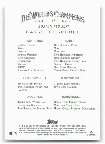 2025 Topps Allen & Ginter #177 Garrett Crochet