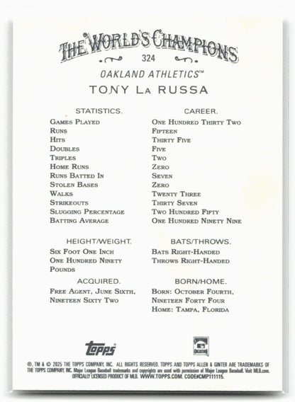 2025 Topps Allen & Ginter #324 Tony La Russa