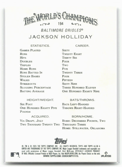 2025 Topps Allen & Ginter #194 Jackson Holliday