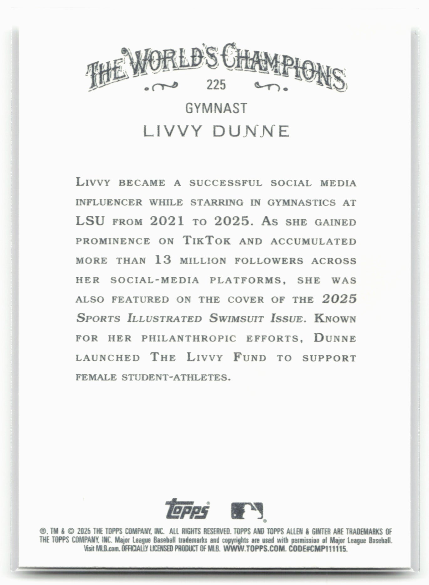 2025 Topps Allen & Ginter #225 Livvy Dunne