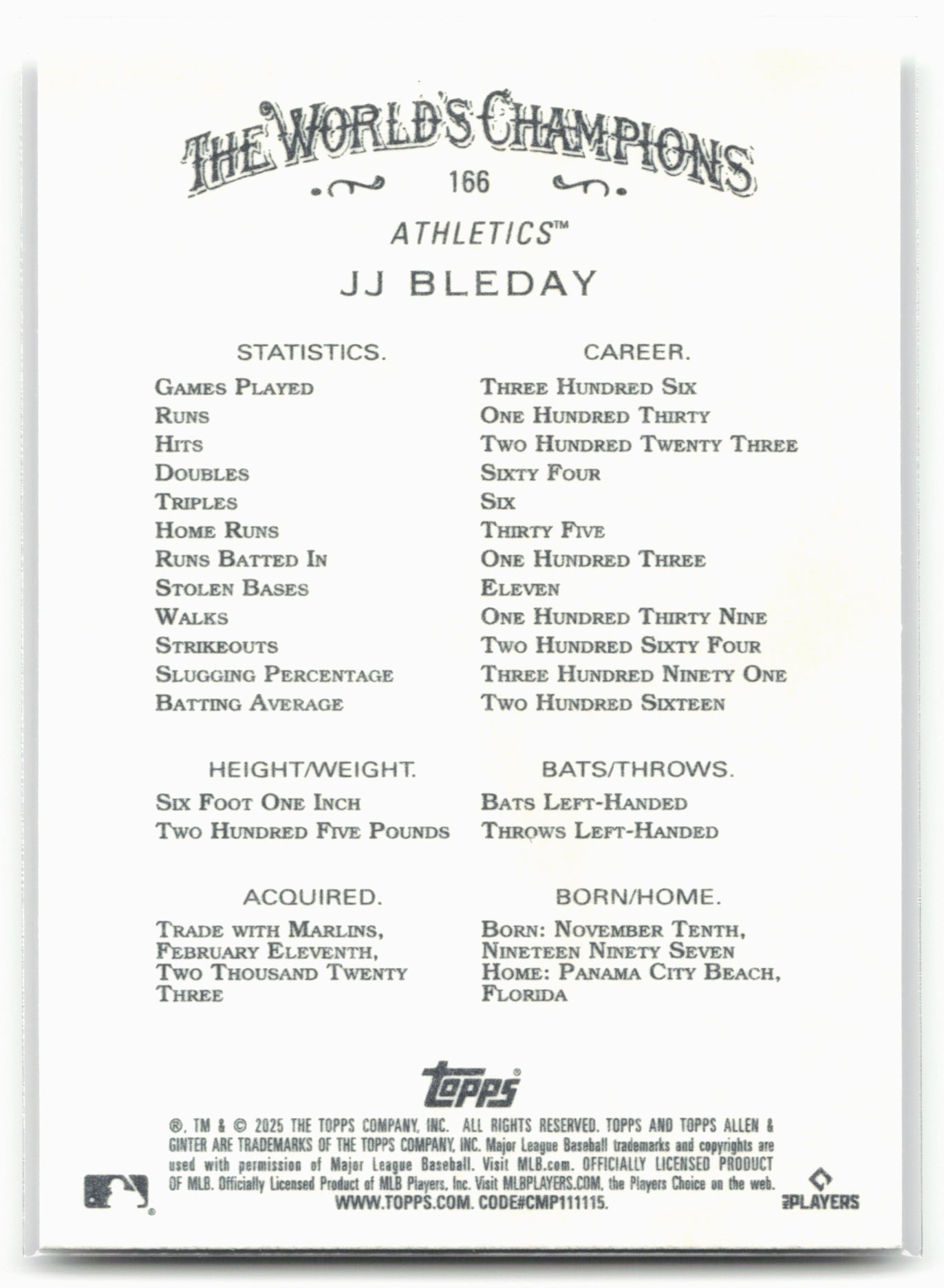 2025 Topps Allen & Ginter #166 JJ Bleday