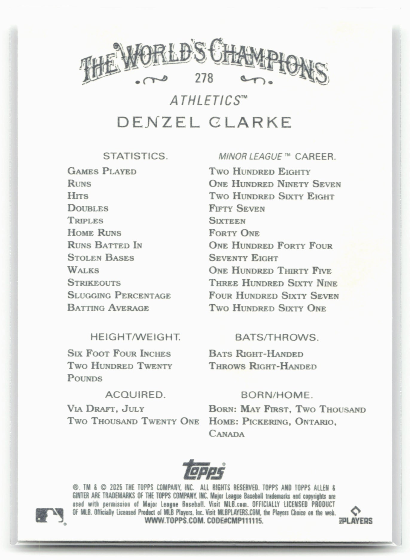 2025 Topps Allen & Ginter #278 Denzel Clarke