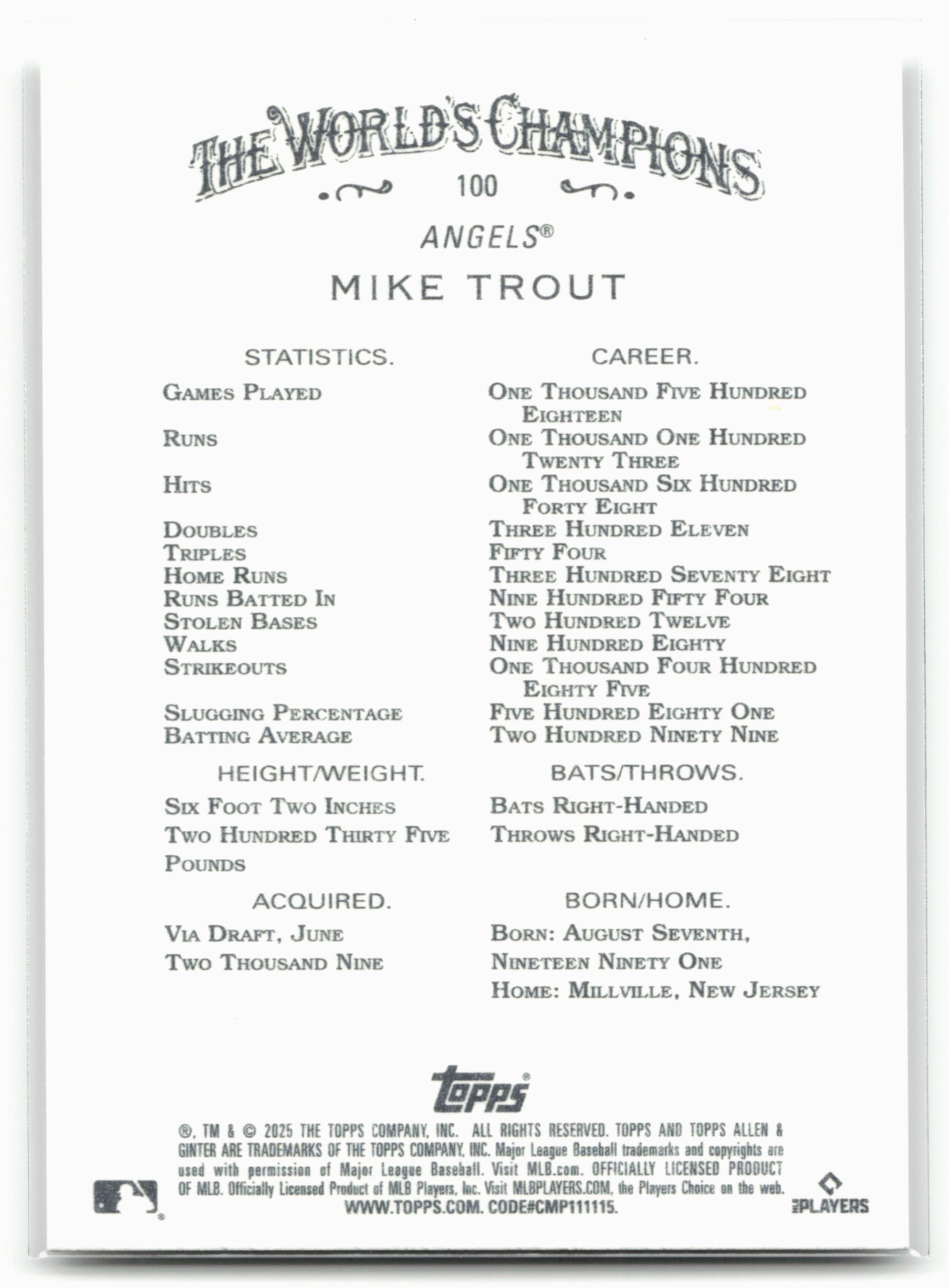 2025 Topps Allen & Ginter #100 Mike Trout