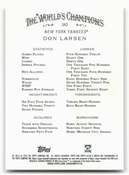 2025 Topps Allen & Ginter #343 Don Larsen